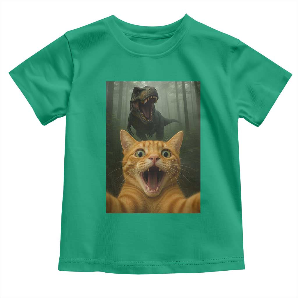 Cat Selfie With Dinosaur Toddler T Shirt Funny Cat Gifts TS10 Irish Green Print Your Wear