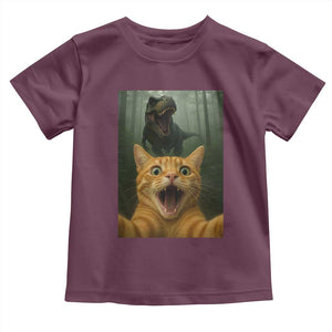 Cat Selfie With Dinosaur Toddler T Shirt Funny Cat Gifts TS10 Maroon Print Your Wear