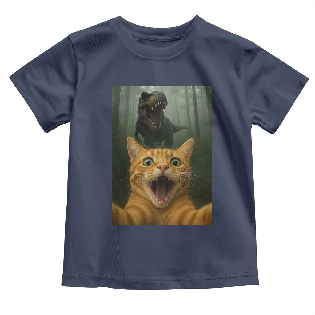 Cat Selfie With Dinosaur Toddler T Shirt Funny Cat Gifts TS10 Navy Print Your Wear