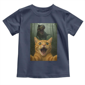 Cat Selfie With Dinosaur Toddler T Shirt Funny Cat Gifts TS10 Navy Print Your Wear