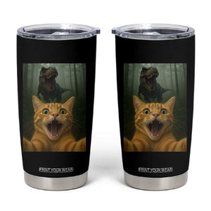 Cat Selfie With Dinosaur Tumbler Cup Funny Cat Gifts TS10 Black Print Your Wear
