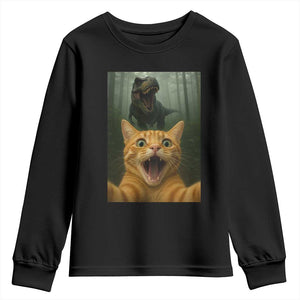 Cat Selfie With Dinosaur Youth Sweatshirt Funny Cat Gifts TS10 Black Print Your Wear