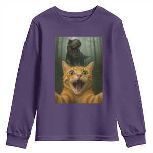 Cat Selfie With Dinosaur Youth Sweatshirt Funny Cat Gifts TS10 Purple Print Your Wear