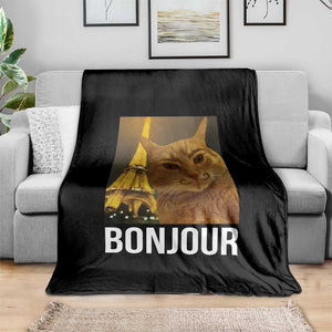 Funny Cat Bonjour Throw Blanket Paris France Eiffel Tower Orange Cat Meme TS10 Print Your Wear