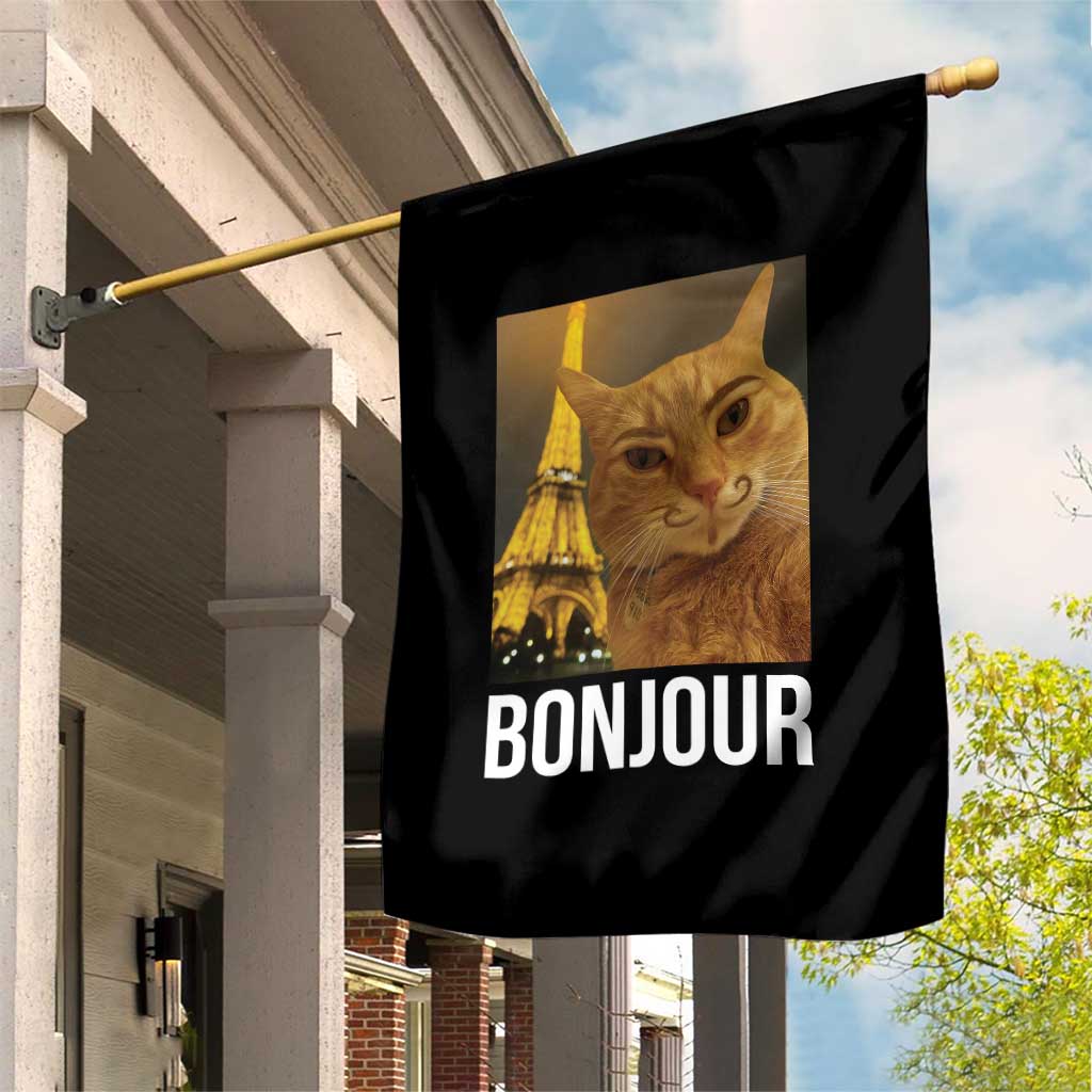 Funny Cat Bonjour Garden Flag Paris France Eiffel Tower Orange Cat Meme TS10 Print Your Wear