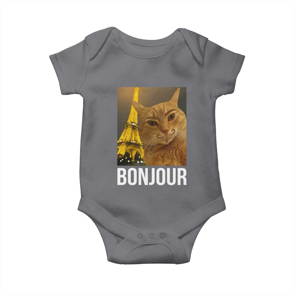 Funny Cat Bonjour Baby Onesie Paris France Eiffel Tower Orange Cat Meme TS10 Charcoal Print Your Wear