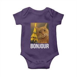 Funny Cat Bonjour Baby Onesie Paris France Eiffel Tower Orange Cat Meme TS10 Purple Print Your Wear