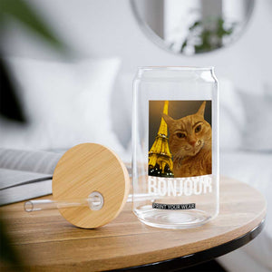 Funny Cat Bonjour Glass Can Paris France Eiffel Tower Orange Cat Meme TS10 Print Your Wear