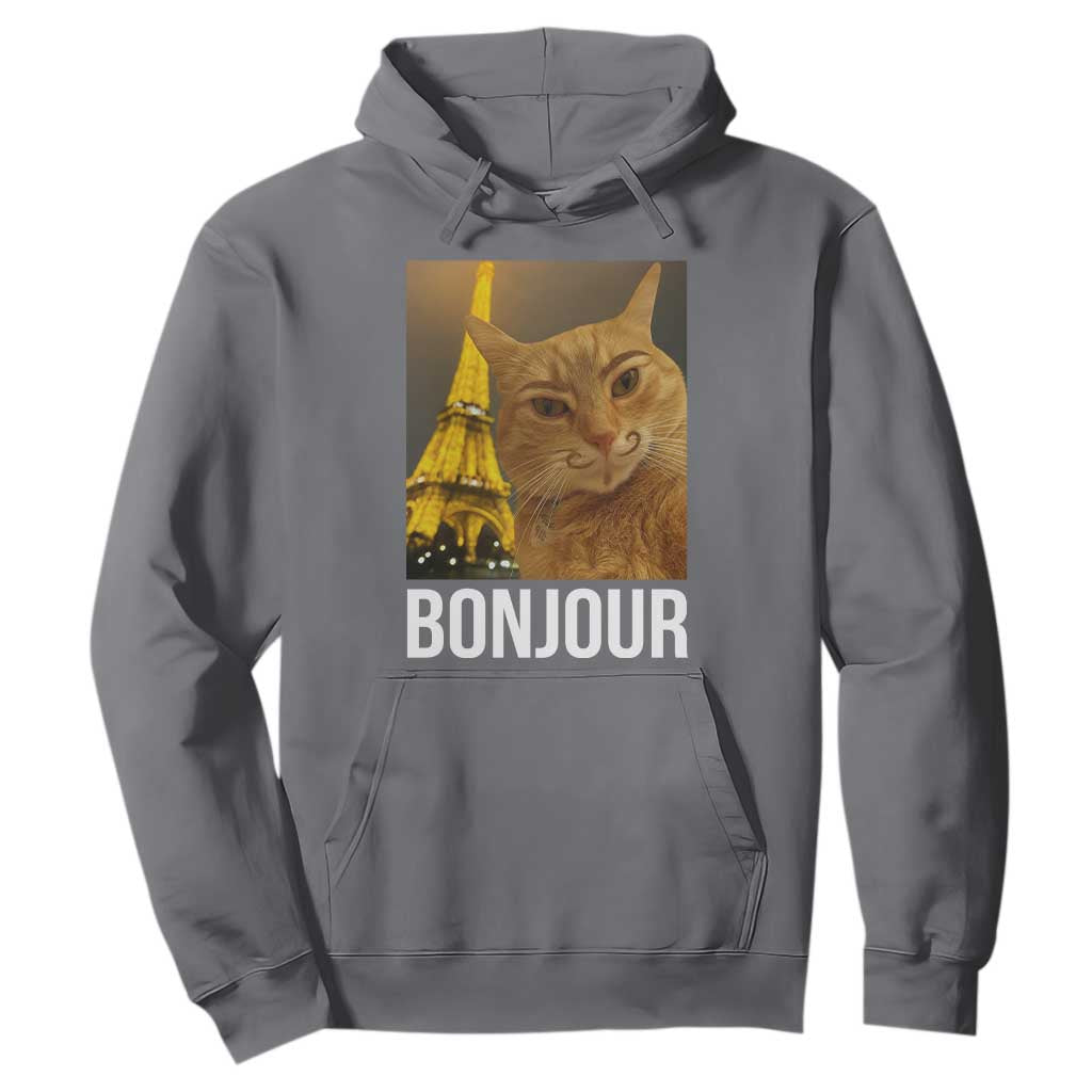 Funny Cat Bonjour Hoodie Paris France Eiffel Tower Orange Cat Meme TS10 Charcoal Print Your Wear