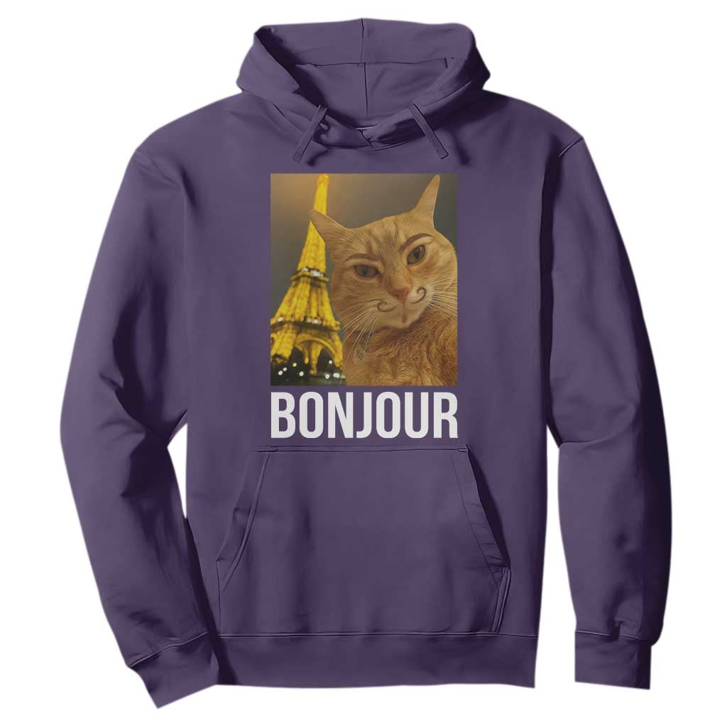 Funny Cat Bonjour Hoodie Paris France Eiffel Tower Orange Cat Meme TS10 Purple Print Your Wear
