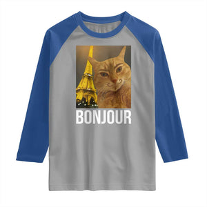 Funny Cat Bonjour Raglan Shirt Paris France Eiffel Tower Orange Cat Meme TS10 Sport Gray Royal Print Your Wear