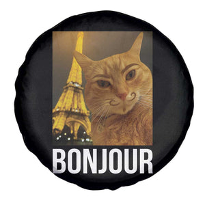 Funny Cat Bonjour Spare Tire Cover Paris France Eiffel Tower Orange Cat Meme TS10 Print Your Wear