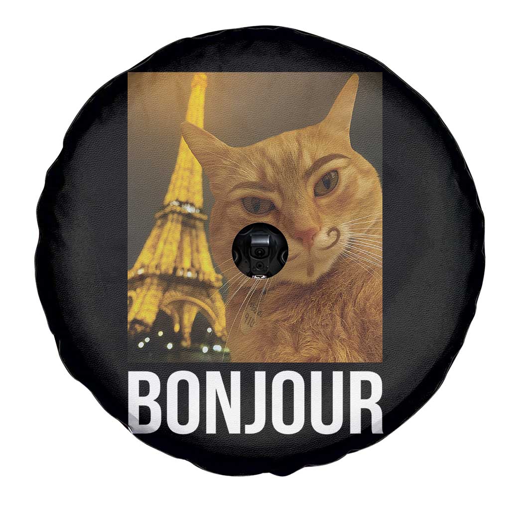 Funny Cat Bonjour Spare Tire Cover Paris France Eiffel Tower Orange Cat Meme TS10 Print Your Wear