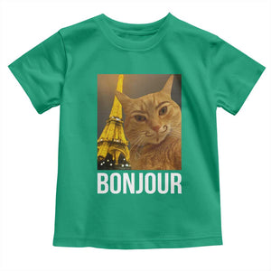 Funny Cat Bonjour Toddler T Shirt Paris France Eiffel Tower Orange Cat Meme TS10 Irish Green Print Your Wear