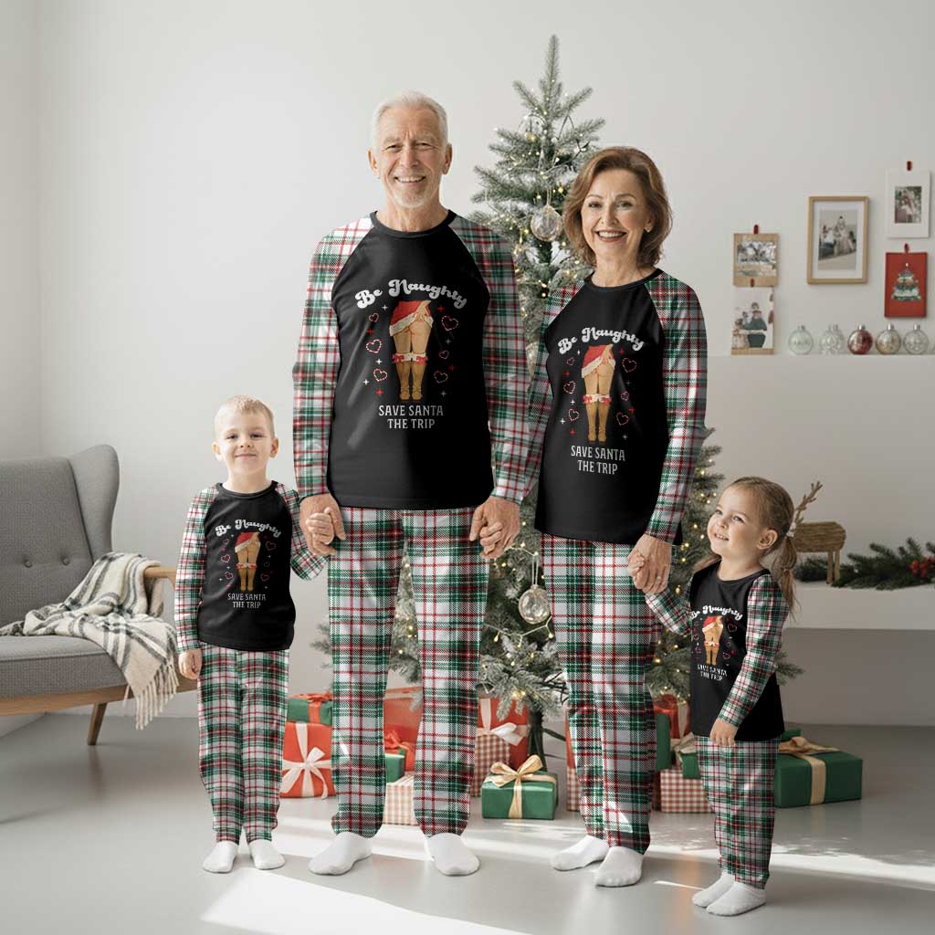 Funny Inappropriate Christmas Plaid Pajama Set Be Naughty Save Santa The Trip - Print Your Wear