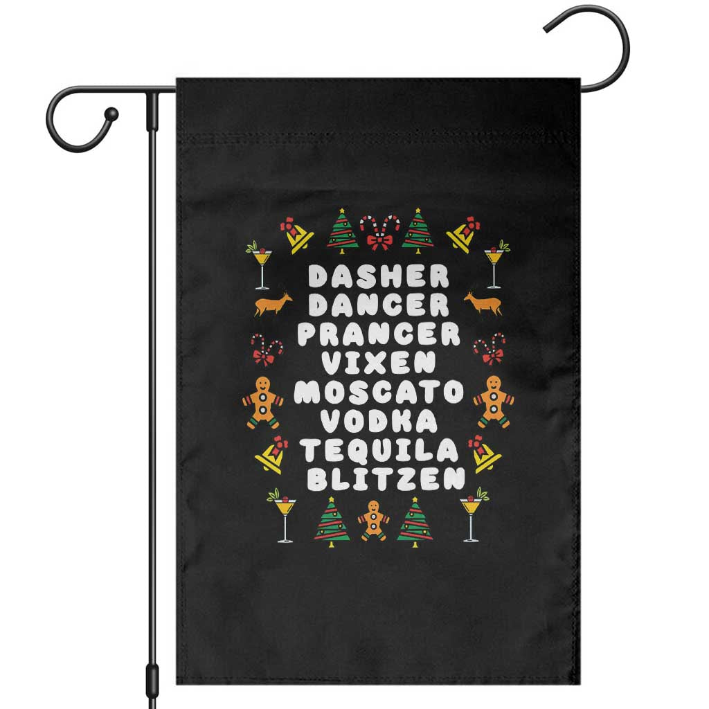 Funny Drinking Christmas Garden Flag Merry Christmas Dasher Dancer Prancer Vixen TS10 Black Print Your Wear