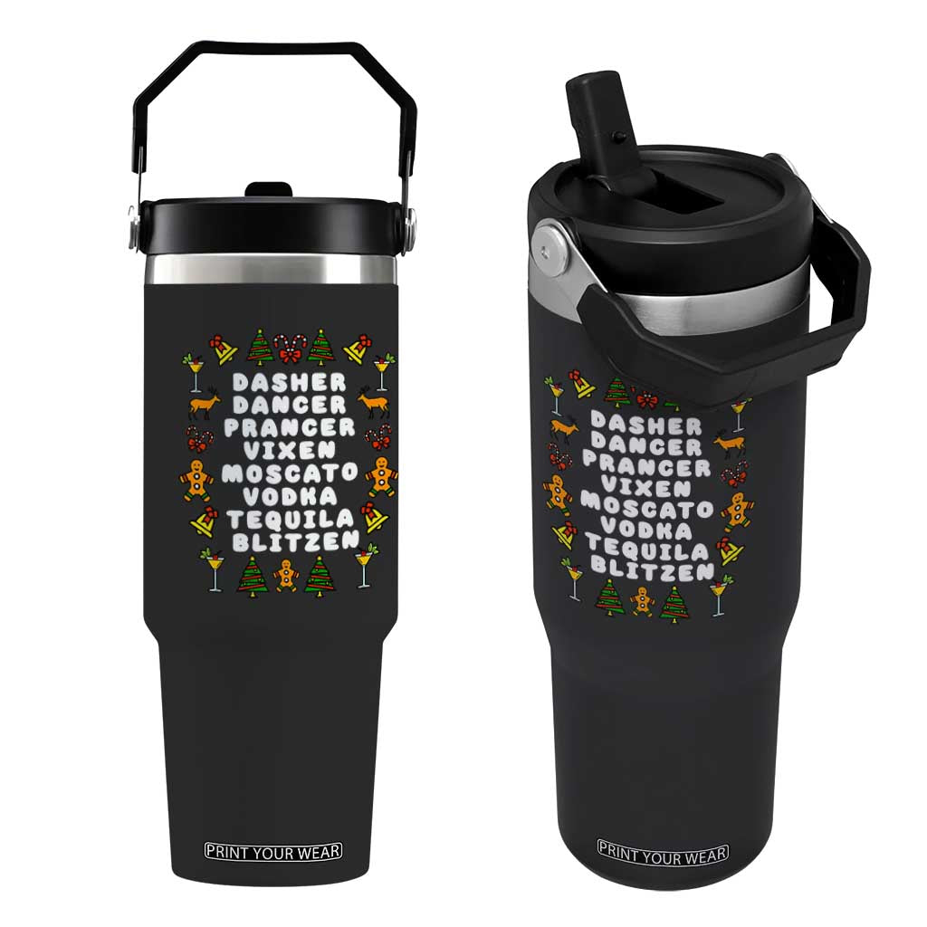 Funny Drinking Christmas Flip Straw Tumbler Merry Christmas Dasher Dancer Prancer Vixen TS10 One Size: 30 oz Black Print Your Wear