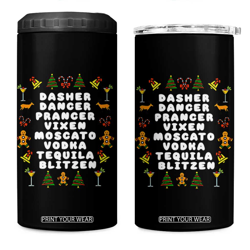 Funny Drinking Christmas 4 in 1 Can Cooler Tumbler Merry Christmas Dasher Dancer Prancer Vixen TS10 One Size: 16 oz Black Print Your Wear