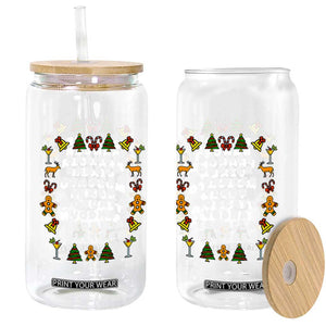 Funny Drinking Christmas Glass Can Merry Christmas Dasher Dancer Prancer Vixen TS10 Print Your Wear
