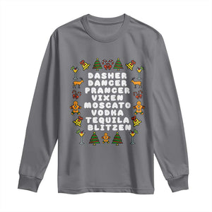 Funny Drinking Christmas Long Sleeve Shirt Merry Christmas Dasher Dancer Prancer Vixen TS10 Charcoal Print Your Wear