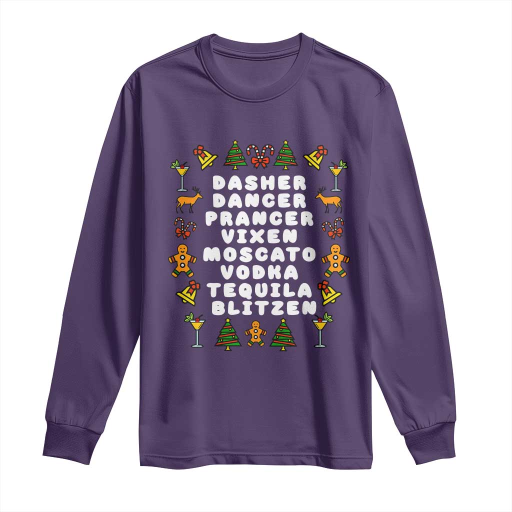 Funny Drinking Christmas Long Sleeve Shirt Merry Christmas Dasher Dancer Prancer Vixen TS10 Purple Print Your Wear