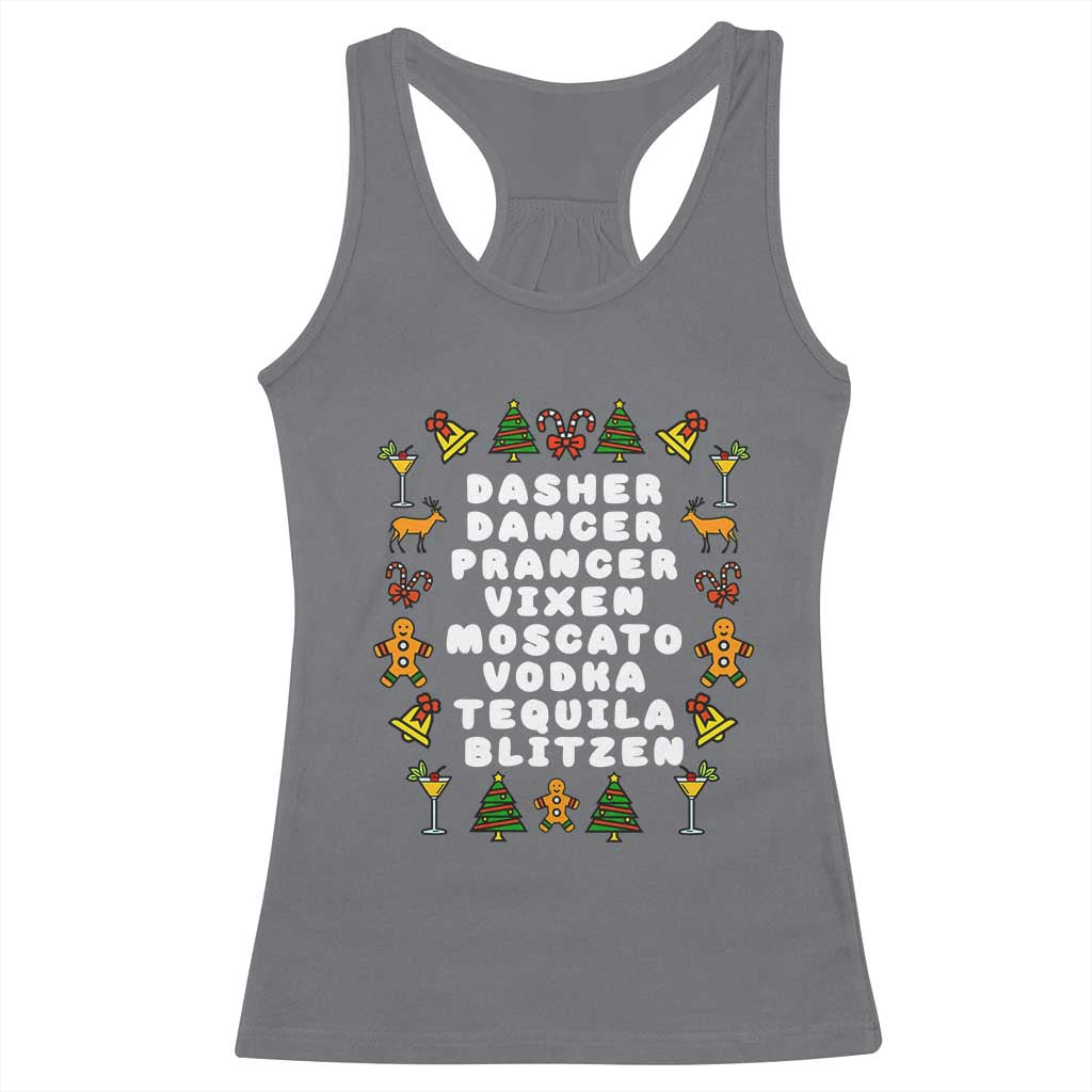 Funny Drinking Christmas Racerback Tank Top Merry Christmas Dasher Dancer Prancer Vixen - Print Your Wear