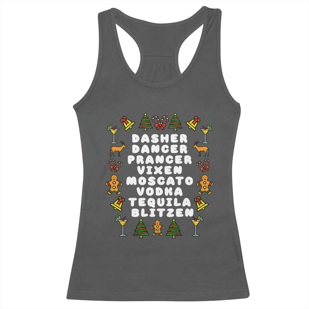 Funny Drinking Christmas Racerback Tank Top Merry Christmas Dasher Dancer Prancer Vixen TS10 Dark Heather Print Your Wear