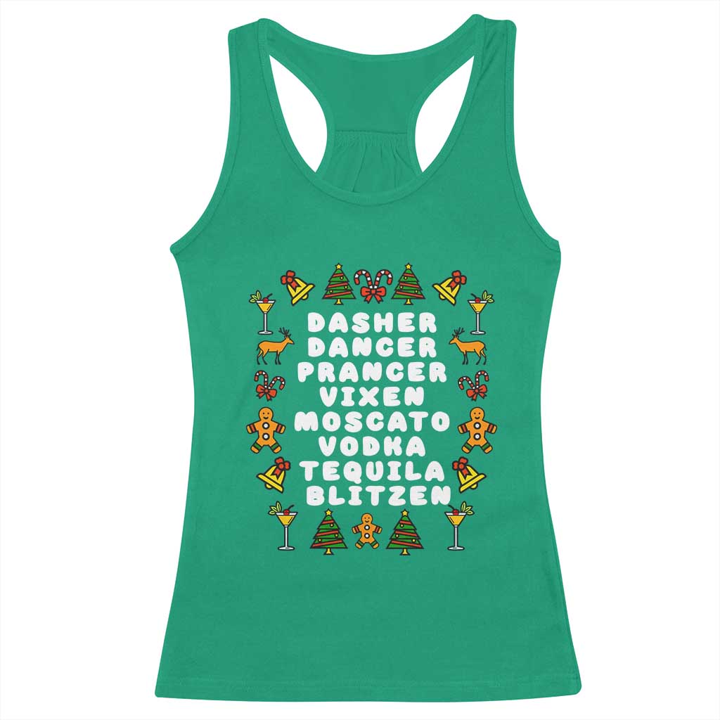 Funny Drinking Christmas Racerback Tank Top Merry Christmas Dasher Dancer Prancer Vixen - Print Your Wear