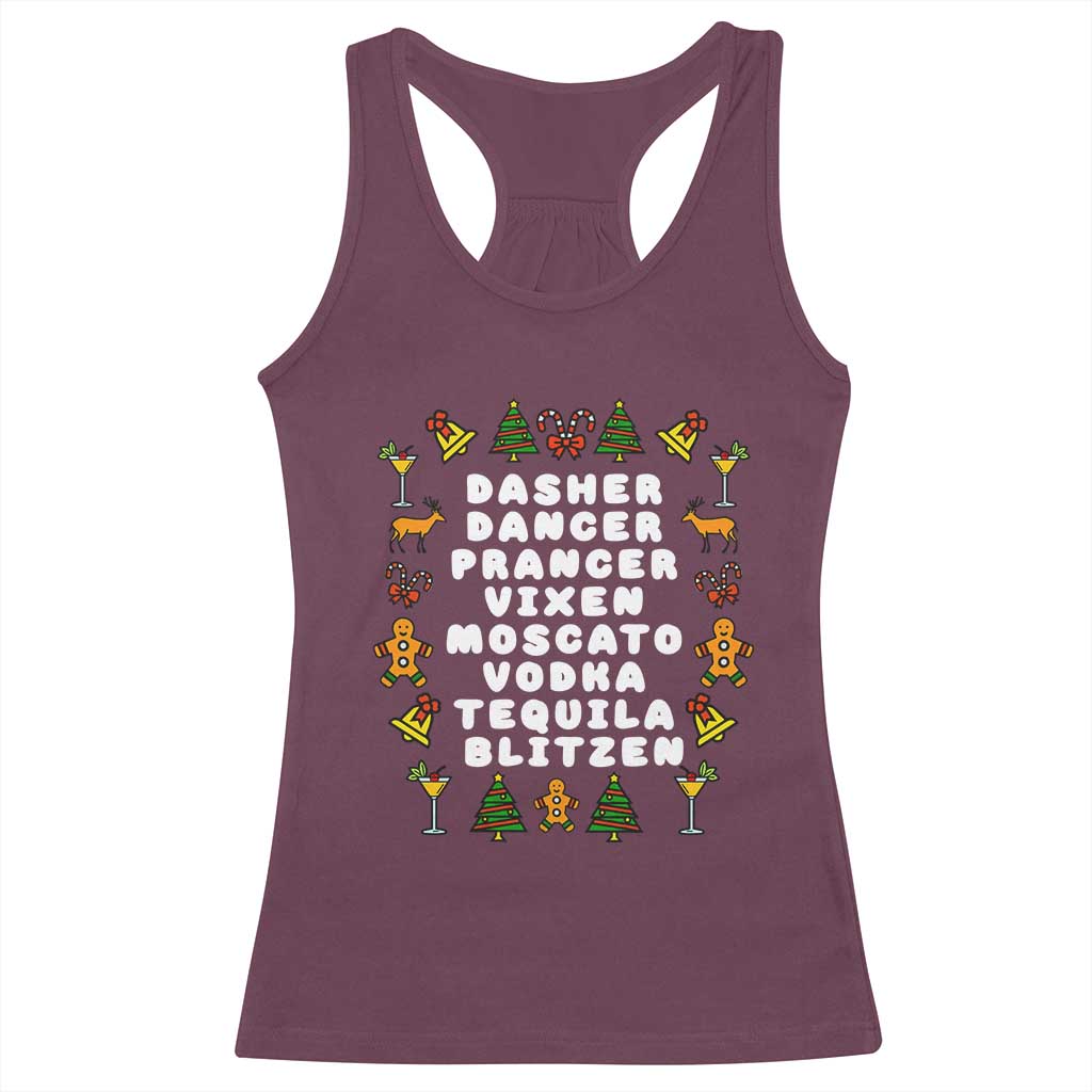 Funny Drinking Christmas Racerback Tank Top Merry Christmas Dasher Dancer Prancer Vixen TS10 Maroon Print Your Wear