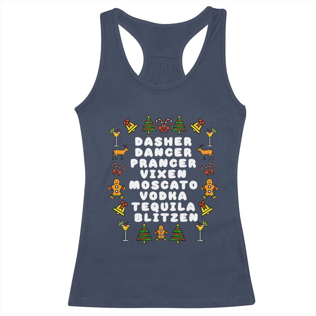 Funny Drinking Christmas Racerback Tank Top Merry Christmas Dasher Dancer Prancer Vixen - Print Your Wear