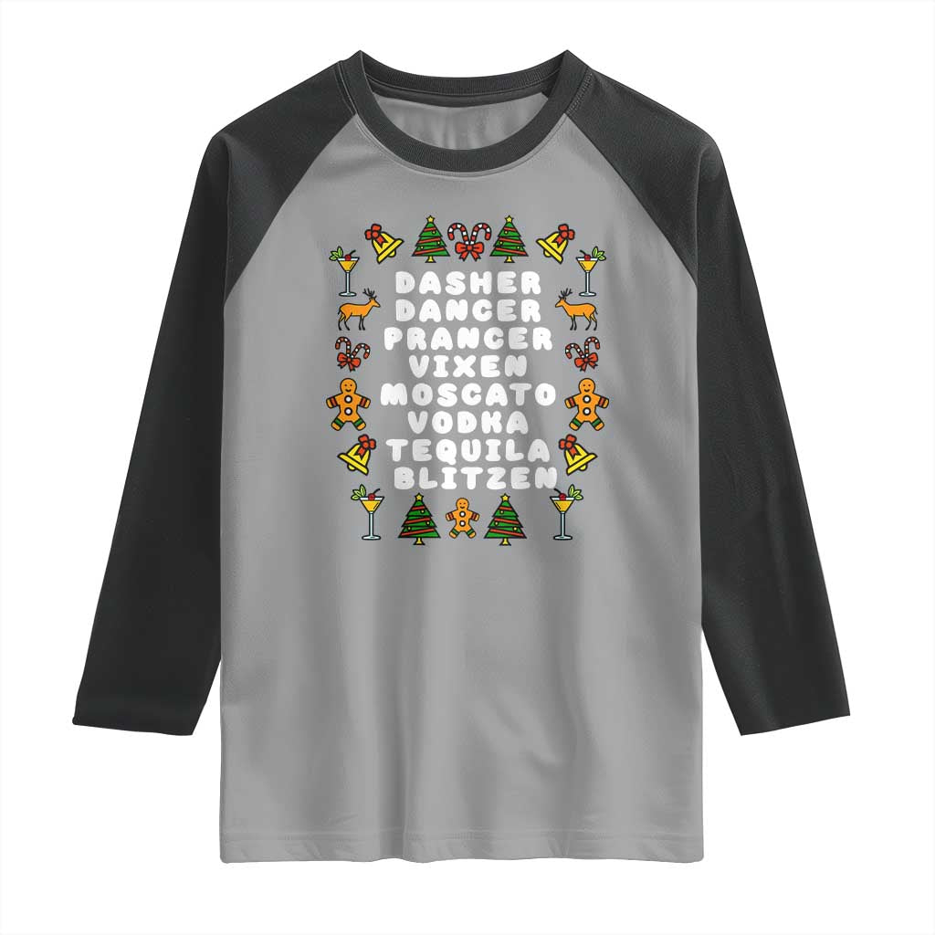 Funny Drinking Christmas Raglan Shirt Merry Christmas Dasher Dancer Prancer Vixen TS10 Sport Gray Black Print Your Wear