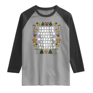 Funny Drinking Christmas Raglan Shirt Merry Christmas Dasher Dancer Prancer Vixen TS10 Sport Gray Black Print Your Wear