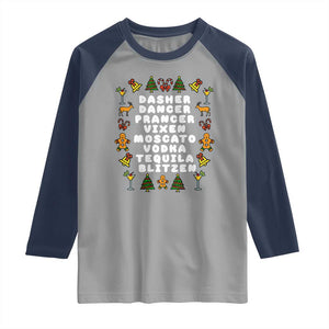 Funny Drinking Christmas Raglan Shirt Merry Christmas Dasher Dancer Prancer Vixen TS10 Sport Gray Navy Print Your Wear