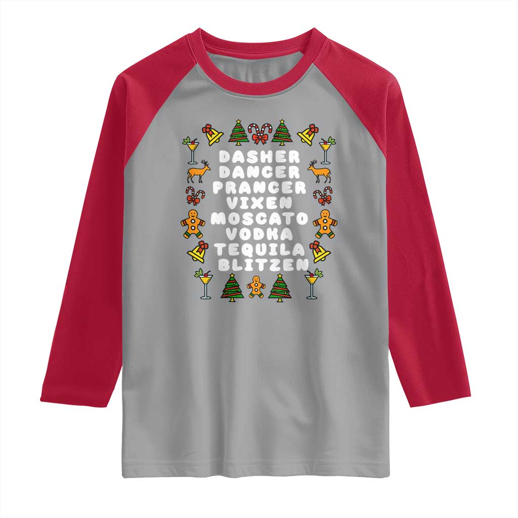 Funny Drinking Christmas Raglan Shirt Merry Christmas Dasher Dancer Prancer Vixen TS10 Sport Gray Red Print Your Wear