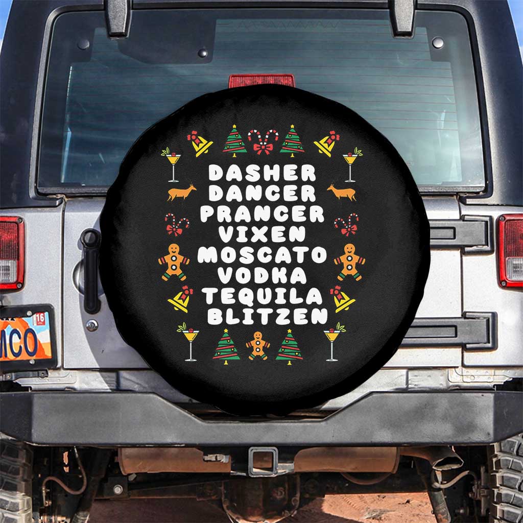 Funny Drinking Christmas Spare Tire Cover Merry Christmas Dasher Dancer Prancer Vixen TS10 No hole Black Print Your Wear