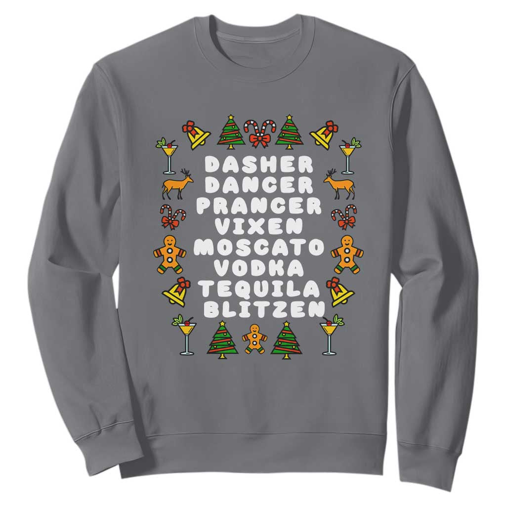Funny Drinking Christmas Sweatshirt Merry Christmas Dasher Dancer Prancer Vixen TS10 Charcoal Print Your Wear