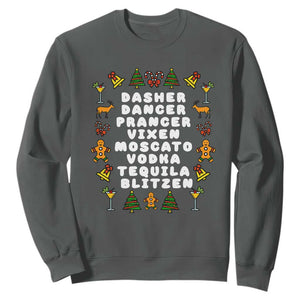 Funny Drinking Christmas Sweatshirt Merry Christmas Dasher Dancer Prancer Vixen TS10 Dark Heather Print Your Wear