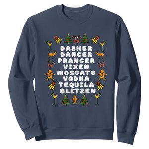 Funny Drinking Christmas Sweatshirt Merry Christmas Dasher Dancer Prancer Vixen TS10 Navy Print Your Wear