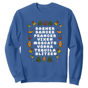 Funny Drinking Christmas Sweatshirt Merry Christmas Dasher Dancer Prancer Vixen TS10 Royal Blue Print Your Wear