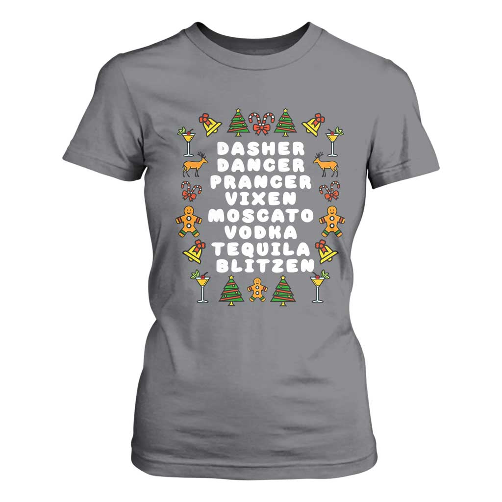 Funny Drinking Christmas T Shirt For Women Merry Christmas Dasher Dancer Prancer Vixen TS10 Charcoal Print Your Wear