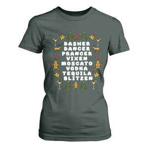 Funny Drinking Christmas T Shirt For Women Merry Christmas Dasher Dancer Prancer Vixen TS10 Dark Forest Green Print Your Wear