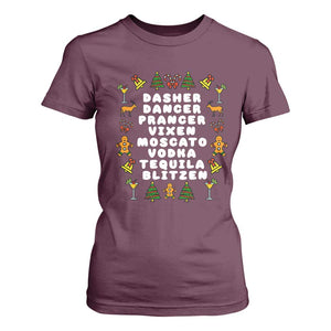 Funny Drinking Christmas T Shirt For Women Merry Christmas Dasher Dancer Prancer Vixen TS10 Maroon Print Your Wear