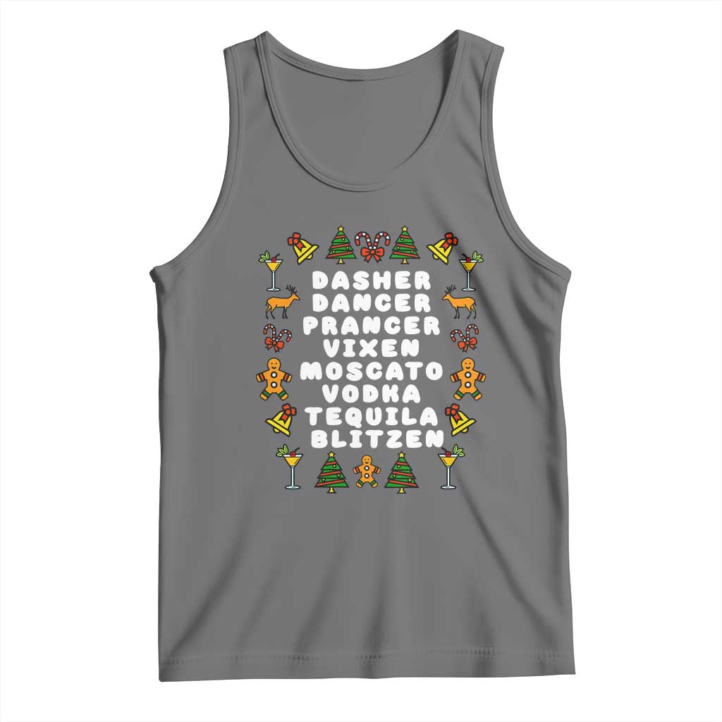 Funny Drinking Christmas Tank Top Merry Christmas Dasher Dancer Prancer Vixen TS10 Black Heather Print Your Wear