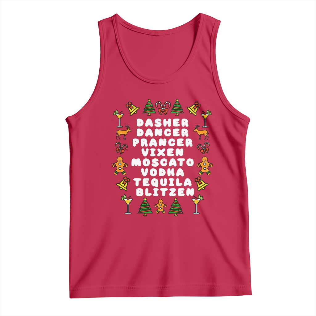 Funny Drinking Christmas Tank Top Merry Christmas Dasher Dancer Prancer Vixen - Print Your Wear