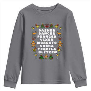 Funny Drinking Christmas Youth Sweatshirt Merry Christmas Dasher Dancer Prancer Vixen TS10 Charcoal Print Your Wear