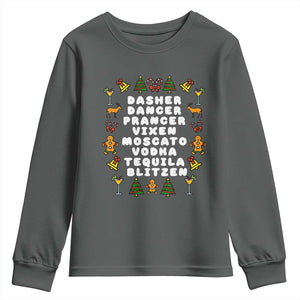 Funny Drinking Christmas Youth Sweatshirt Merry Christmas Dasher Dancer Prancer Vixen TS10 Dark Heather Print Your Wear
