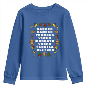 Funny Drinking Christmas Youth Sweatshirt Merry Christmas Dasher Dancer Prancer Vixen TS10 Royal Blue Print Your Wear