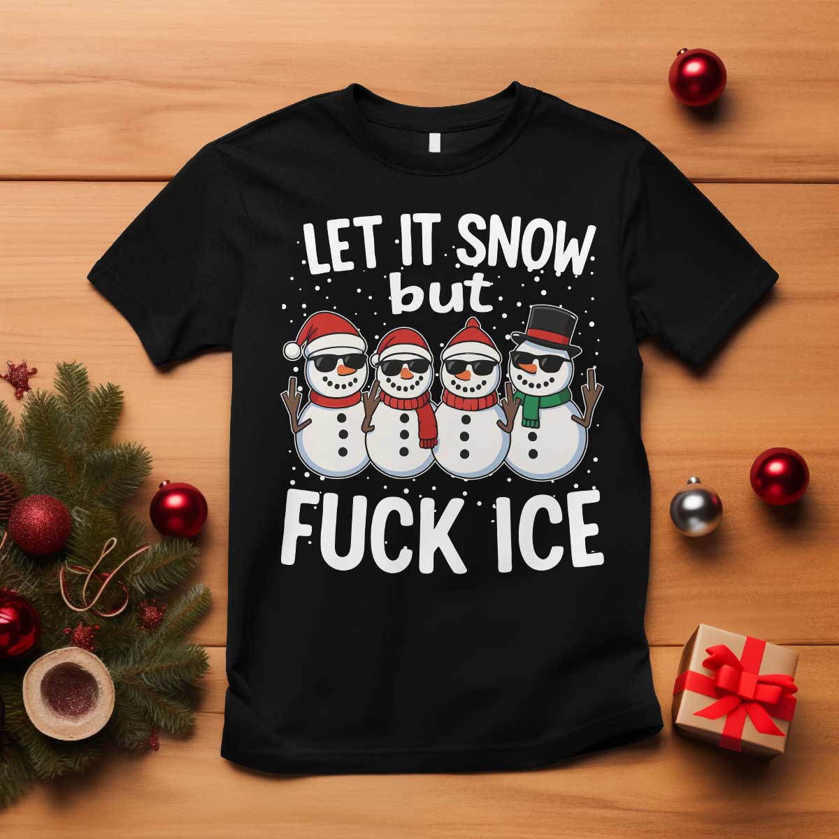 Anti ICE Christmas T Shirt Funny Snowman Cute Finger Let It Snow Funny FDT TS10 Black Print Your Wear