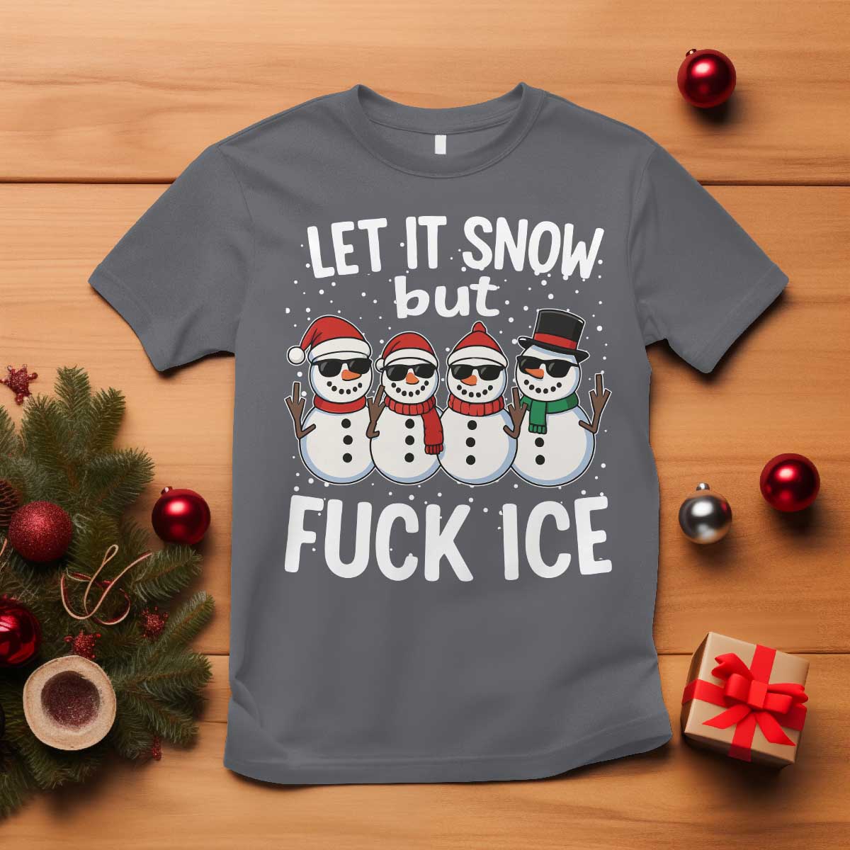 Anti ICE Christmas T Shirt Funny Snowman Cute Finger Let It Snow Funny FDT TS10 Charcoal Print Your Wear