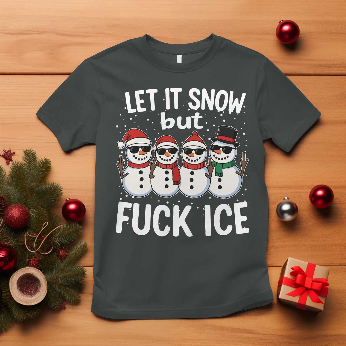 Anti ICE Christmas T Shirt Funny Snowman Cute Finger Let It Snow Funny FDT TS10 Dark Heather Print Your Wear